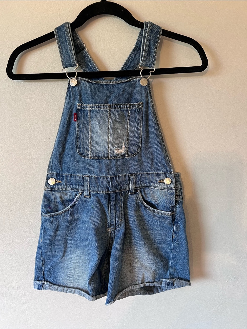 Levi's Girls Blue Denim Short Overalls with Front Pocket